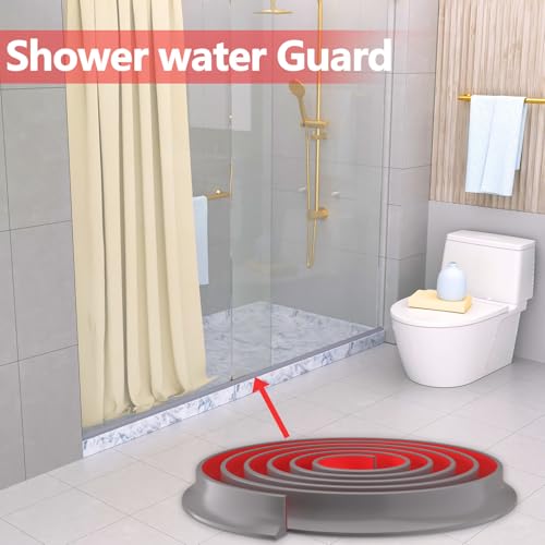 Image of New Collapsible Shower Threshold Water Dam, Self Adhesive Silicone Waterproof Barrier Bathroom and Kitchen Water Strip Dam Shower Guard for Dry And Wet Separation Caulk Seal Strip Edge Trim(Grey)