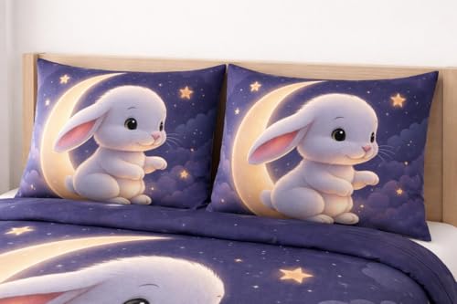 Image of DECOR WELL Premium 7D Digital Print Polycotton Double Bed Sheet with 2 Matching Pillow Covers - Soft, Wrinkle-Resistant & Vibrant Bedroom Decor - Moon Rabbit 2
