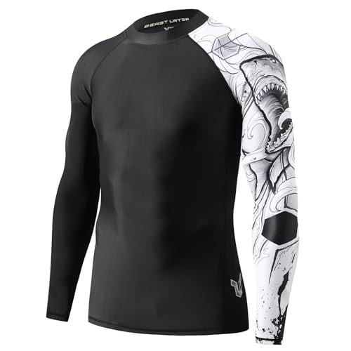 HUGE SPORTS Men's Swim Shirts Long Sleeve UPF 50+ Rash Guard Sun Shirts UV Sun Protection