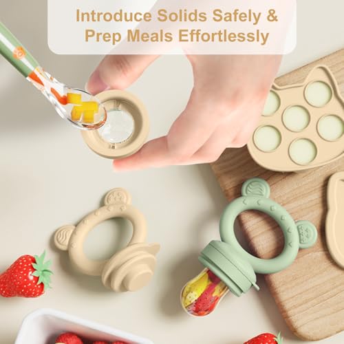 Image of Baby Breastmilk Popsicle Molds & Baby Fruit Feeder, Infant Food Freezer Tray Storage Containers, Silicone Teething Pacifier Feeder and Teether for Babies,Boys and Girls-Beige