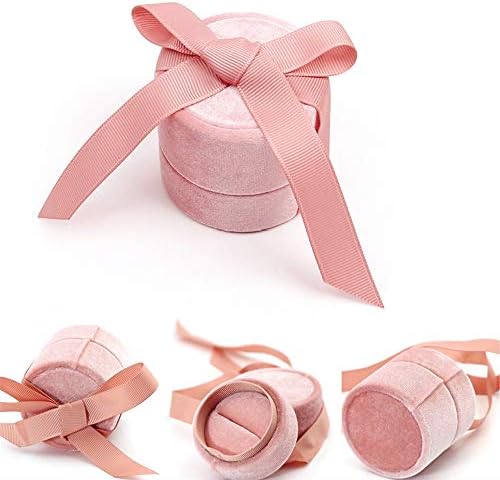 TINGFENG 2 Pcs Pink Velvet Ring Box Bowknot Jewelry Box Earring Boxes Gift Retro Round Jewelry Box Gift Box Small Valentine's Day Birthday Gift for Women Mother Daughter