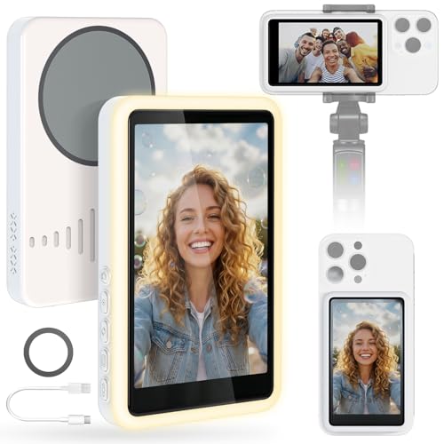 Selfie Monitor Screen iPhone with Light Magnetic Phone Vlog Back Camera Monitor for Content Creator Influencer Live Streaming and TikTok Snaplylens for iPhone Android Selfie Screen White