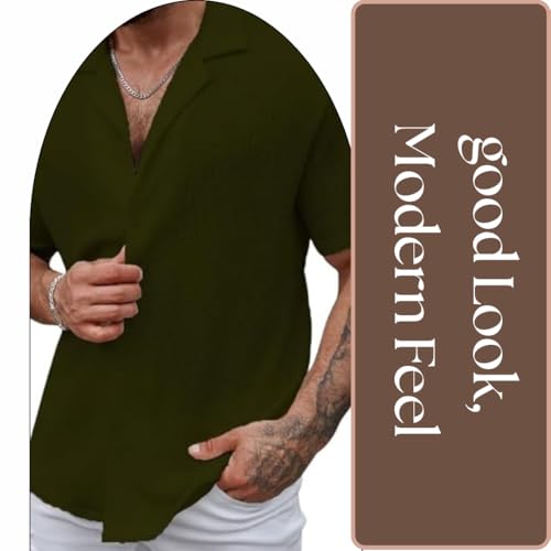 Image of COMBRAIDED Men's Regular Fit Cotton Blend Shirts | Half Sleeve Solid Pattern | Casual Wear for Everyday Style