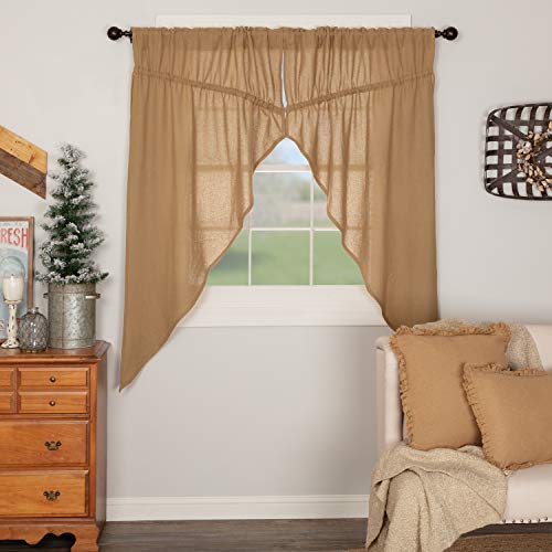 Vhc Brands Burlap Natural Farmhouse Curtains, Country Rustic Drapes Long Prairie Panel Pair 63 Inches Long, Tan, 63X36X18" #TOP1