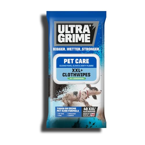 UltraGrime Pet Cleaning Wet Wipes for Dogs & Cats - Extra Large Dog Wipes for Paws, Eyes & Ears - Gentle Pet Grooming Wipes for Everyday Cleaning – (Pack of 40)