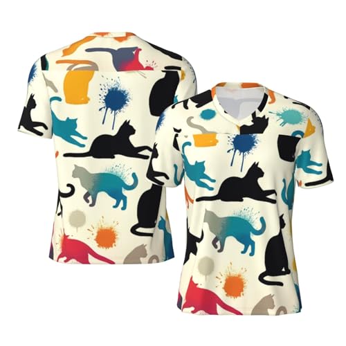 Stylish Athletic Sports Jersey Watercolor-Splash-Cat Men's Rugby Jersey Medium Black