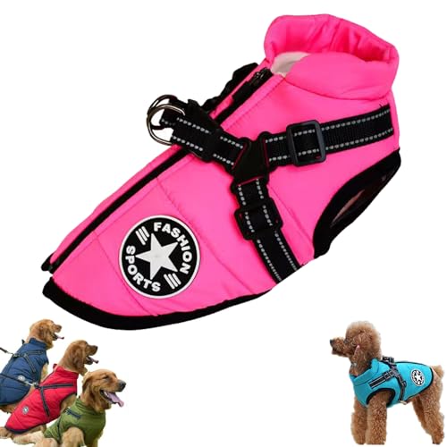 Pawbibi Sport - Waterproof Winter Jacket with Built-in Harness,Fleece Dog Vest,Waterproof Windproof Winter Warm Coats Jacket for All Dogs/Cats,Reflective & Adjustable Pet Vest Harness (Pink,S)