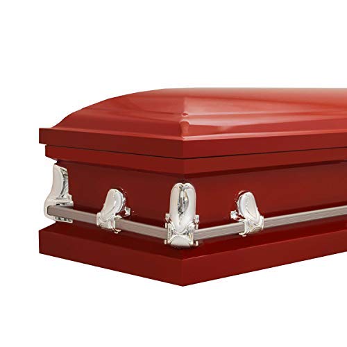 Titan Casket Orion Series Steel Casket (Red) Handcrafted Funeral Casket - Red Finish With White Crepe Interior #TOP3