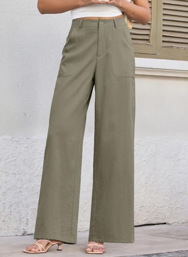 EVALESS Womens Palazzo Pants High Waist Wide Leg Trousers Green XX-Large — view 2