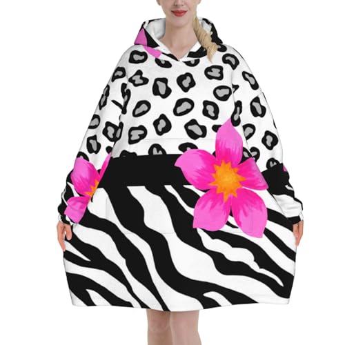 Couverture à capuche oversize femme pull flanelle zèbre noir et blanc