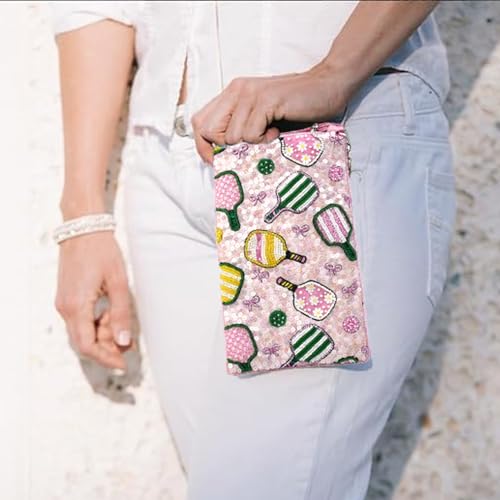 Bamboo Trading BTC Pickleball Chic Phone Pouch Beaded & Sequined Sporty Crossbody Pink2
