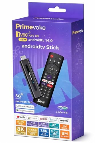 Primevoke TV98 Android TV Stick 8K Ultra HD 5G WiFi Android TV 14.0 ATV Processor