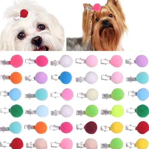 20pcs Small Pet Dog Hair Bows, Bulk Cute Dog Hair Round Puff Ball Pom Pom Bows with Metal Clip, Mix Handmade Yorkie Dog Grooming Bows for Dog Hair Accessories image 3