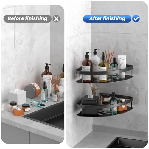 Image of Pack of 2, Self Adhesive Bathroom Corner Shelf for Wall Shelf Organizer Wall Mounted Aluminum Bathroom Shelves Rack Holder Stand for Bathroom Accessories Organiser Without Drill