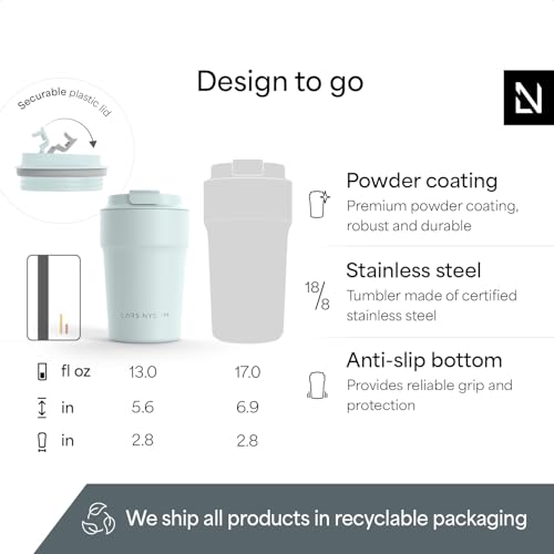 Image of LARS NYSOM Thermo Coffee Mug to go 13oz | Travel Mug 0.38 Liter with Insulation | Silicone grip base | Leak Proof Stainless Steel Tumbler for Coffee and Tea on the Go (Powder Misty Blue, 13oz)