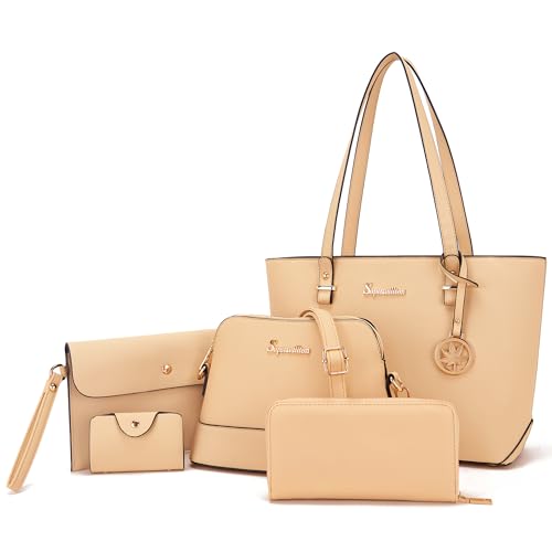 Soperwillton Handbags and Purses for Women Shoulder Tote Bags Top Handle Satchel Purse Set 5pcs