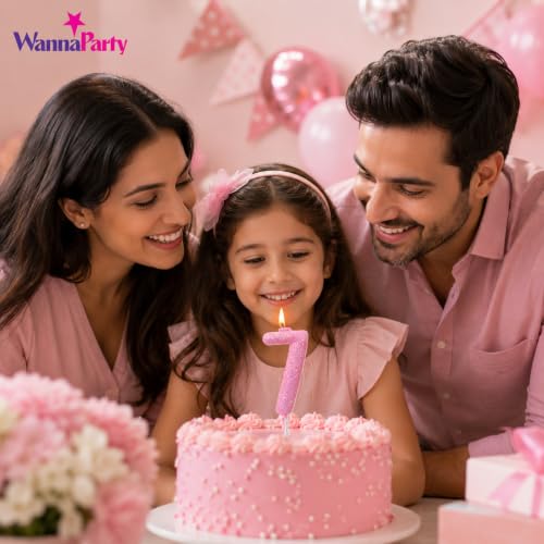 Image of Wanna Party Glitter Designer Pink Number 7 Birthday Candle, Numerical Cake Candle for 7th Birthday, Cake Cutting, Party Decoration & Celebration Supplies - 1PC