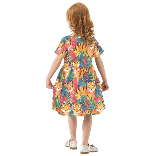 ALAZA Colorful Tiger Toddler Girls Dress Short Sleeve A-line Dress 2-8 Years3