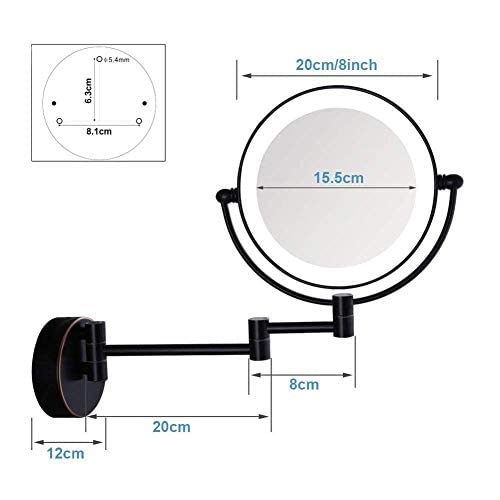Espejo de tocador de maquillaje iluminado montado en la pared, espejo de maquillaje de baño con aumento 1X/10X de doble cara de 8 pulgadas, atenuación táctil de pantalla, espejo de afeitar cosmét