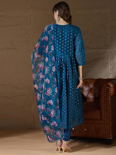 Image of Women's Chanderi Kurta with Legging and Dupatta | Modern & Traditional Blend Ethnic Wear Set | Festive & Casual Summer Kurti with Pants for Party Office & Ethnic Occasions