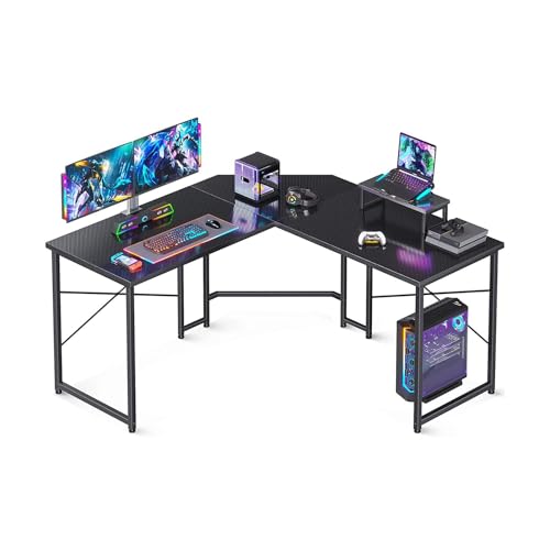 L字型デス ゲーミングデスク パソコンデク 机 幅40cm/50cm 長さ120cm/130cm 高さ76cm PCデス アーム対応 折り畳みデス 事務デス ゲーム机 ワークテーブル 簡易デス (Black Carbon Fiber, 47*16 inch