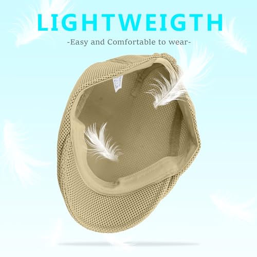 Image of meioro Men's Mesh Flat Cap Summer Breathable Newsboy Hats Beret Ivy Cap Gatsby Irish Cabbie Driving Hat Full Head Wrap