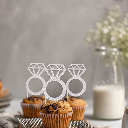 Rsstarxi XM055-SILVER 24 Pack Diamond Ring Cupcake Toppers Glitter Bridal Shower Wedding Ring Cupcake Picks thumb #6