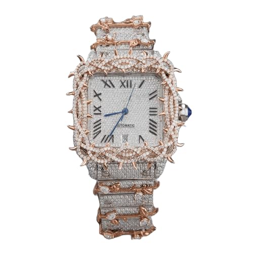 Tricex Luxury Automatic Watch for Men | Full Moissanite Diamond Design | Iced Out Square Dial | Party & Wedding Gift Watch