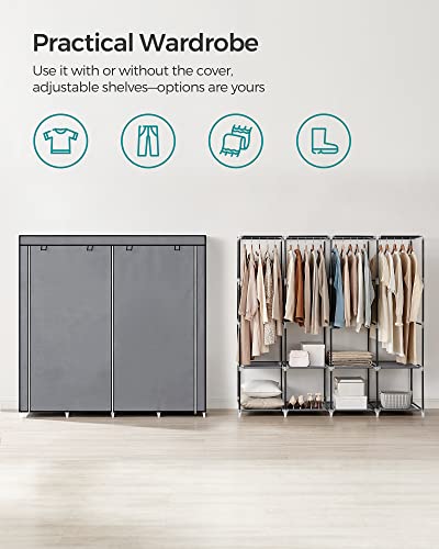 SONGMICS Clothes Wardrobe, Portable Closet, Garment Organiser Rack with 4 Hanging Rails, Shelves, 4 Side Pockets, 170 x 45 x 167 cm, Large Capacity for Bedroom, Living Room, Grey RYG094G02 - Image 2