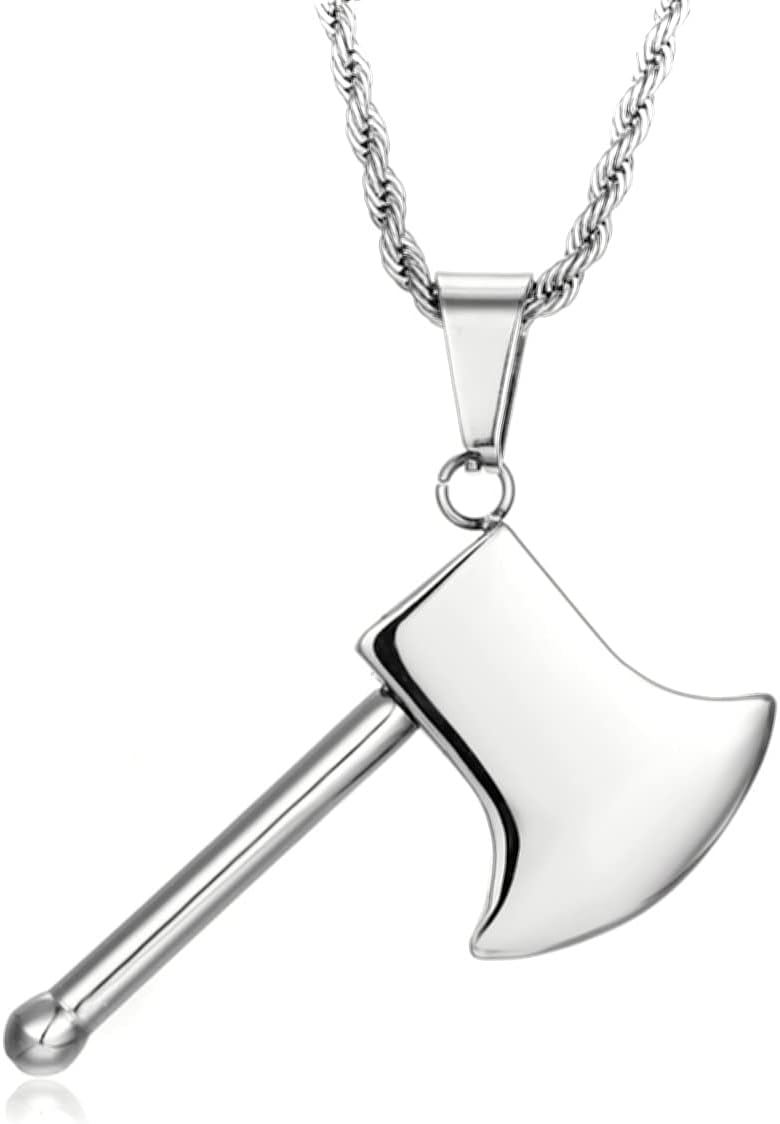 Mens Womens Ax Axe Pendant, 24 inches Chain Necklace, Stainless Steel, Polished