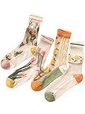 GORGLITTER Women's 4 Pairs Sheer Mesh Flower Patterned Thin Casual Crew Socks Transparent Cute Summer Socks Multicolor Floral One Size
