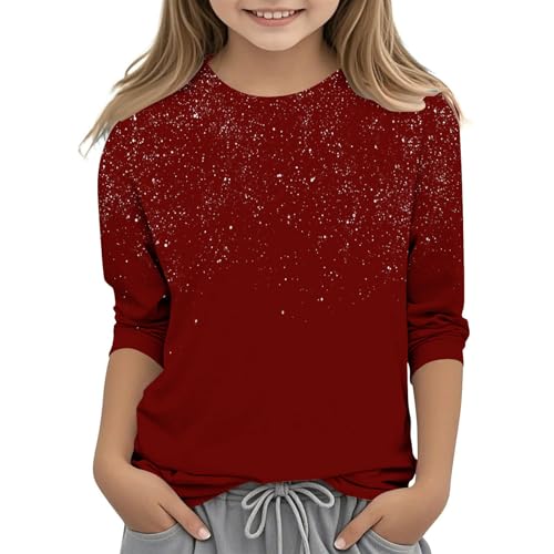 Camisetas de manga larga para niños y niñas, de 3 a 12 años, camisetas casuales de cuello redondo, túnicas suaves, blusas unisex, estampados simples, rayas suaves, 00- Vino, 11 años