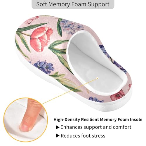 JUNZAN Spring Flowers Tulips Orchid Pink Womens Cotton Slippers Comfort Memory Foam Foam Slippers for Bedroom Birthday Presents 6-72