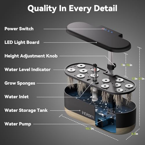 inbloom Hydroponics System 12 Pods, Indoor Herb Garden with LED Full Spectrum Plant Growing Light, Water Shortage Alarm, Automatic Timer, Height Adjustable, Ideal Gardening Gift for Women