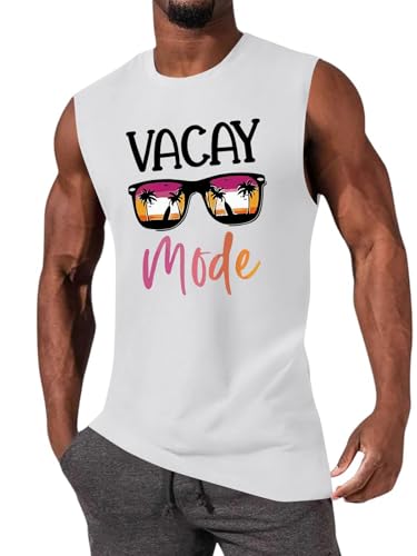 iudam Mens Summer Beach Tank Tops Vacay Graphic Sleeveless Shirts Casual Hawaiian T Shirsts (White,L)