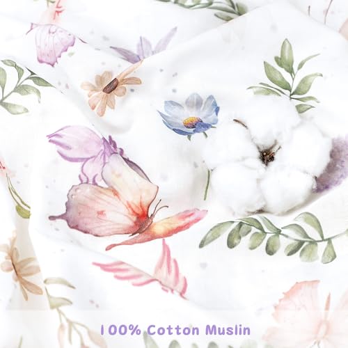 Image of Pea Pod Muslin Toddler Bedding Set 3-Piece - Soft Breathable Crib Bedding with Fitted Sheet, Quilt & Pillowcase for Infant & Kids Bed | Machine Washable Nursery Bed Set (Butterfly)
