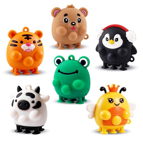 ChildFun 6 PCS Animal Suction Popper Sensory Toys Toddler Travel Toys for Airplane Car Activities Silicone Pop Fidget Toys for Preschool Kids Ages 3+ Birthday Gifts for Girls Boys
