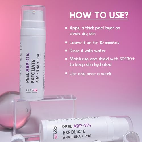 Image of Cos-IQ ABP11% (6% AHA + 1% BHA + 4% PHA) Peeling Solution Serum for Glowing Skin, Smooth Texture & Pore Cleansing | 11% AHA BHA PHA Peel For Beginners Friendly Exfoliation | 30ml