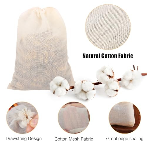 50 Pcs Reusable Spice Bags for Cooking - Cotton Muslin Drawstring Tea Bags, Empty Bouquet Garni Bags for Tea, Coffee Filtering & Spices in 3 Sizes - Image 5