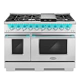 48 in. Lumin Collection 5.5 cu. ft. Double Oven Dual Fuel Range with 8 Burners, Cast Iron Grates in Stainless Steel