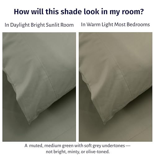 Image of California Design Den King Percale Sheets Set - Certified 100% Egyptian Cotton, Lightweight & Crisp Percale King Bed Sheets Egyptian Cotton Set, Deep Pocket Luxury Bedding (Sage Leaf)