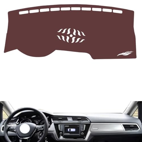 Anti-Slip Sun-Proof Dashboard Cover Compatible with VW Touran L （Speakers） 2016-2022, Premium Leather (Brown)
