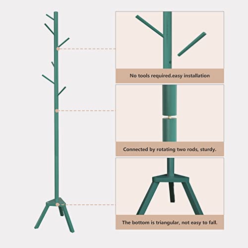 Sywhitta Coat Rack Stand, Premium Bamboo Free Standing Coat Rack With 6 Hooks, Easy Installation Clothes Hanger Stand, Green #TOP5