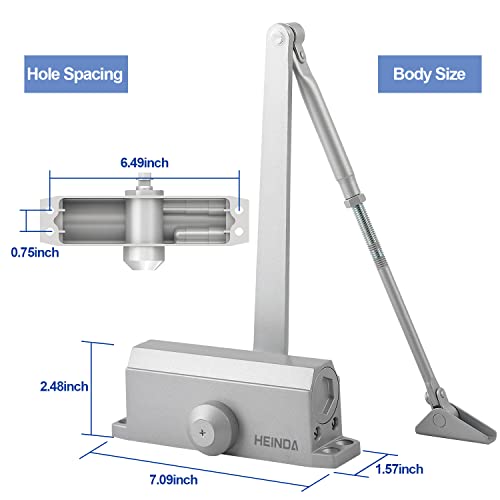 Automatic Door Closer Light/Medium Duty Size 3 For 100-143 Lbs Residential Doors Adjustable Hydraulic With Two Speed Adjustment Door Closer, Surface Mounted With Installation Video (165-H Silver) #TOP1