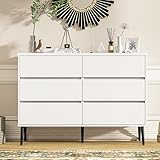 White Dresser for Bedroom, 6 Drawer Modern Double Dresser with Invisible Handles, Nursery Dresser Closet Drawers Wood Wide Chest of Drawers Storage Cabinet for Living Room, Entryway