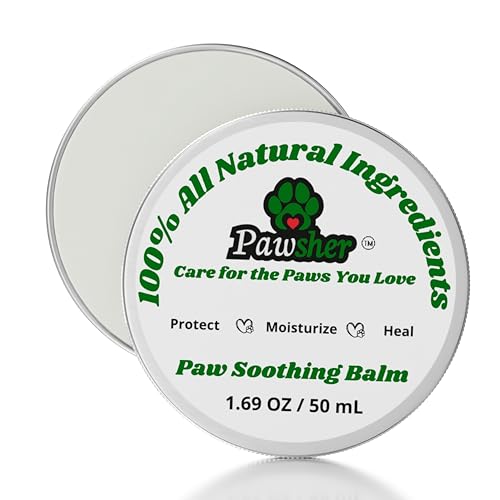 Pawsher Dog Paw Balm - Natural Argan, Grape Seed & Olive Oil - Soothing Paw Balm Dogs Lick Safe - Protects, Moisturizes & Heals Dry Cracked Paws, Nose & Elbow - All Weather Dog Paw Protector - 1.69 oz