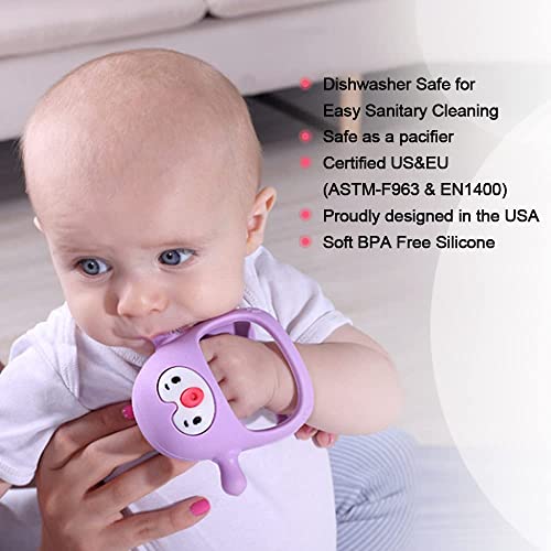 Image of Penguin Teethers, Silicone TeethingToys for Babies 0-6Months, Baby Teethers for 3-6Months, Hand Teether for Infants, Pacifiers for New Born, (Light Purple)