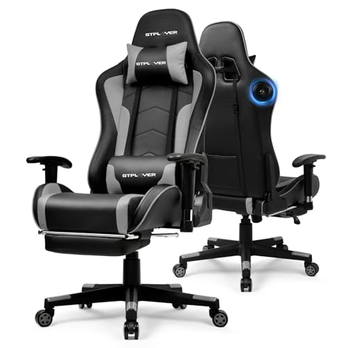 Image of GTPLAYER Gaming Chair,Gamer Chair with Bluetooth and Adjustable Backrest,Seat Height Adjustable Computer Chairs with 3D Armrests,Video Game Chair with Footrest Speakers (Grey)