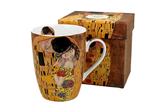 Duo, collezione Art Gallery, tazza Bullet, 390 ml, The Kiss by Klimt, in porcellana New Bone China, in confezione regalo, tazza classica, tazza da caffè e tè