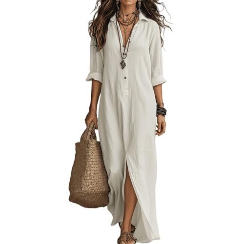 Robe longue blanche bohème en coupe ample légère et confortable pour femme